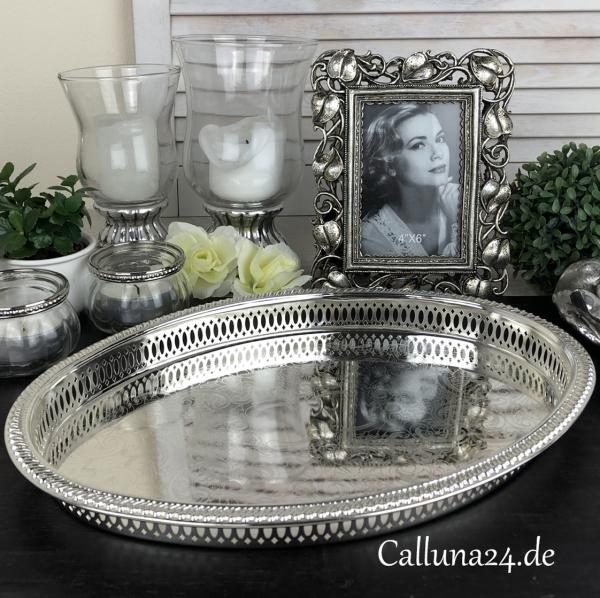Galerie Tablett Metall Silber Deko Edel Barock Oval Luxus Premium